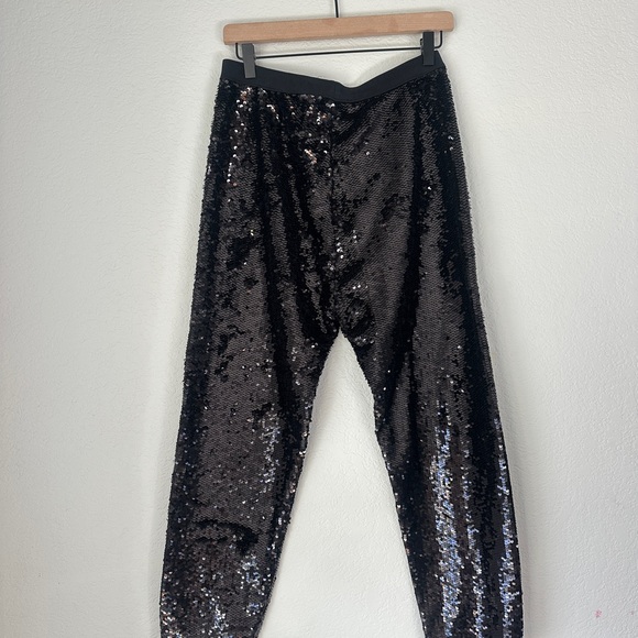 Joan Vass Black Sequin Women's Tapered Ankle Pants - Picture 5 of 7